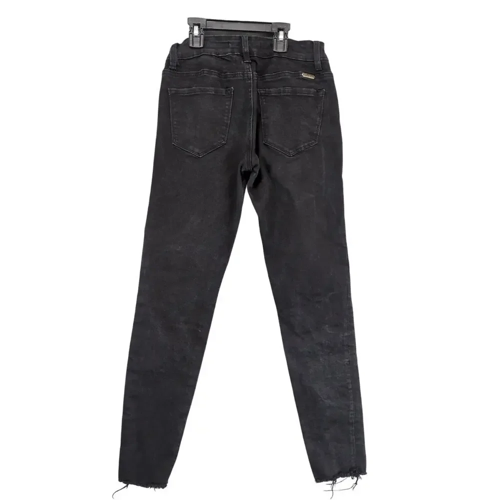 Kancan June Low Rise Ankle Skinny Black Jeans, Raw Hem, Distressed,‎ Size 5/26
